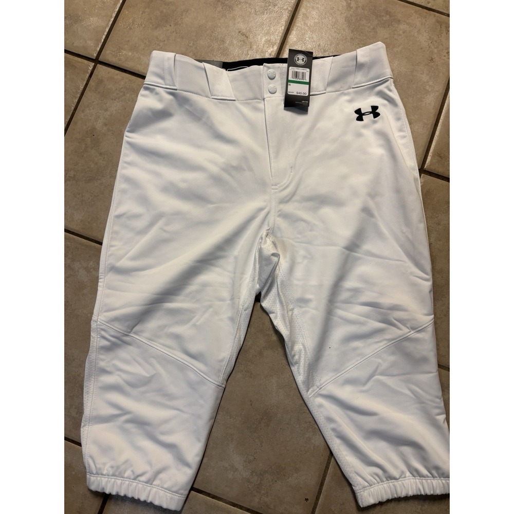NWT Under Armour Men's White Baseball Knickers Relaxed Fit Size‎ Large